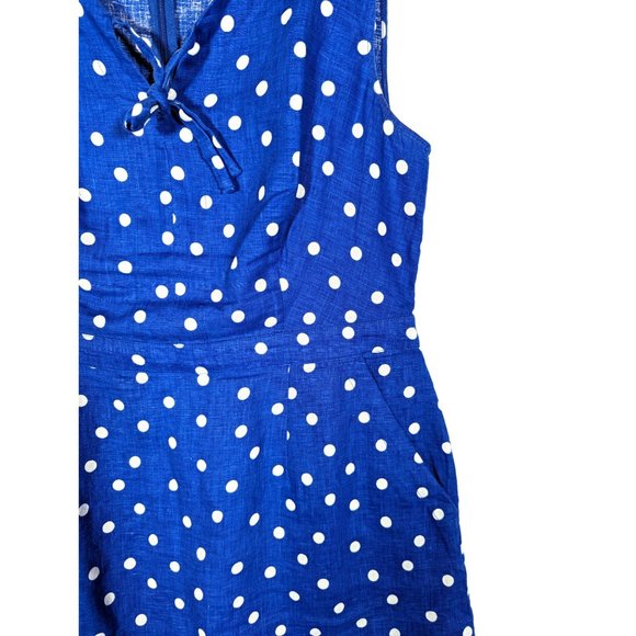 Boden Rae 100% Linen Polka Dot Sheath Dress Size 8 Long Sleeveless Retro Midi - Picture 3 of 10